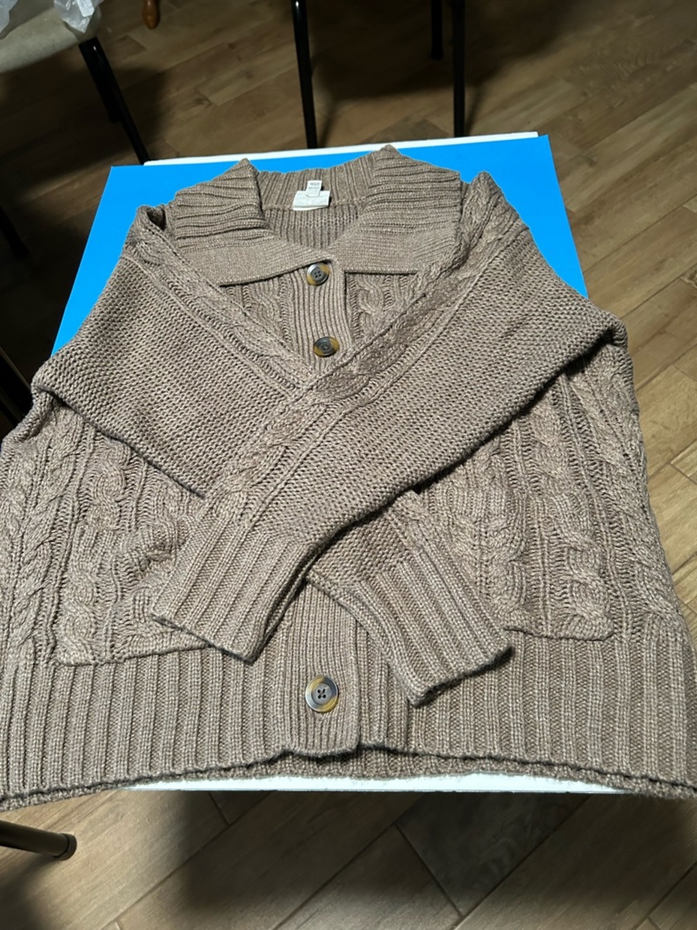 St John’s Bay Womens Cable Knit Shawl Collar Sweater - Taupe